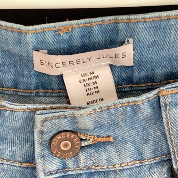 Sincerely Jules NWT Wide Leg Shimmer Sparkling Metallic  Blue Jeans Sm& Md - Picture 9 of 12